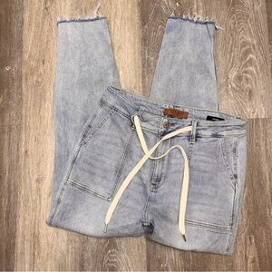 Judy Blue Denim Jogger  Drawstring Light Wash Women's Size 11 Stretch Distressed